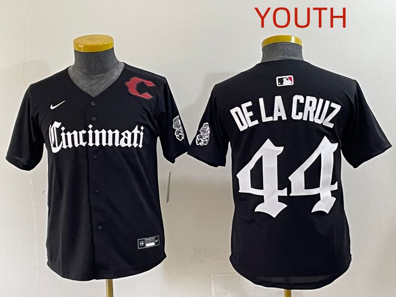 Youth 2025 Cincinnati Reds #44 De La Cruz Black Five generations Joint Name Nike MLB Jersey style 11